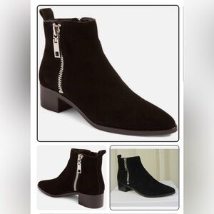 DOLCE VITA Sz 9 Marra Booties Double Zipper Onyx Black Stacked Heel Suede Ankle